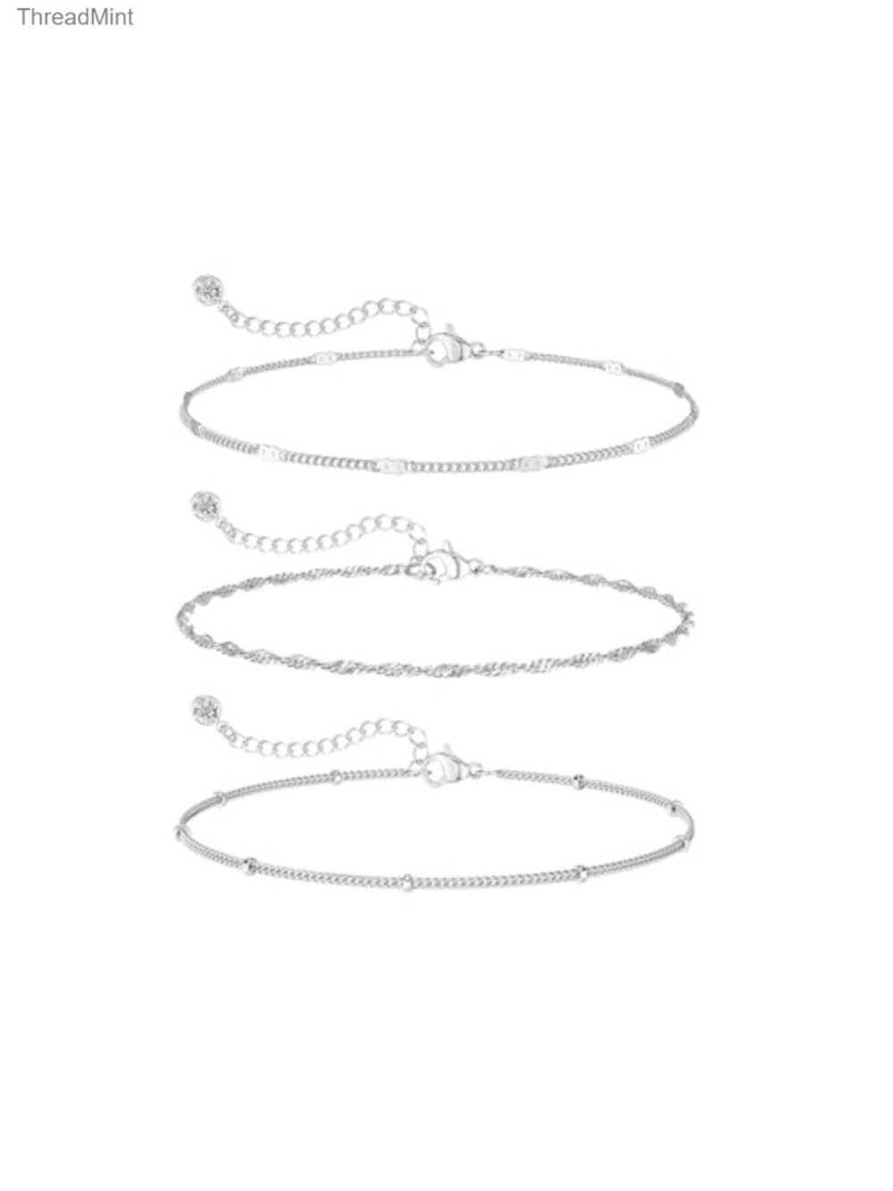 3Pcs Silver Plated Bracelets Set Waterproof Stackable Link Bracelets